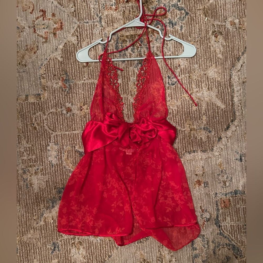 Victoria's Secret Red Sheer Lace Chemise